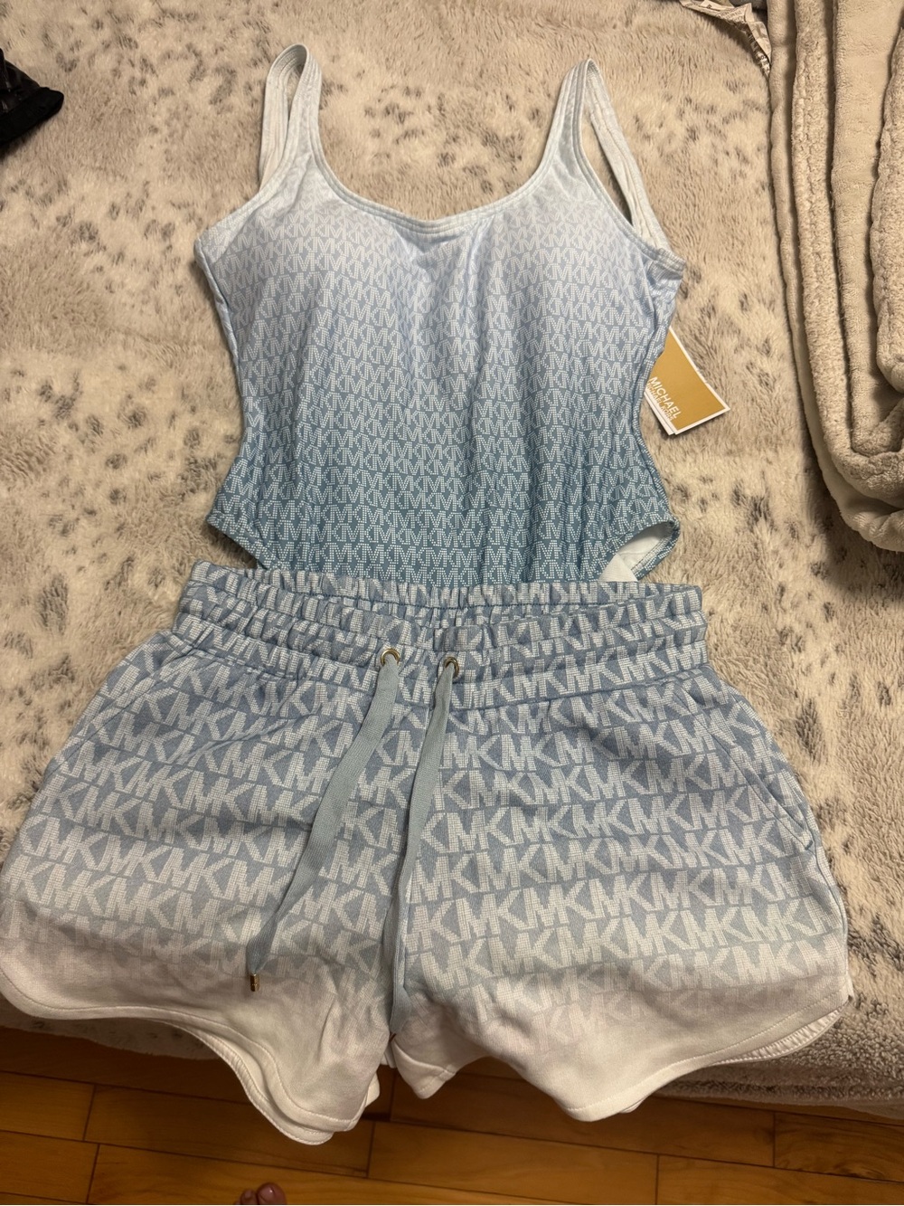 Michael Kors Light Blue Ombre MK Logo One-Piece & Shorts Set